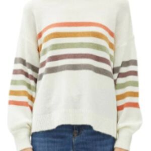 Be Cool Autumn Striped Round Neck Balloon Sleeves Pullover Sweater Size M